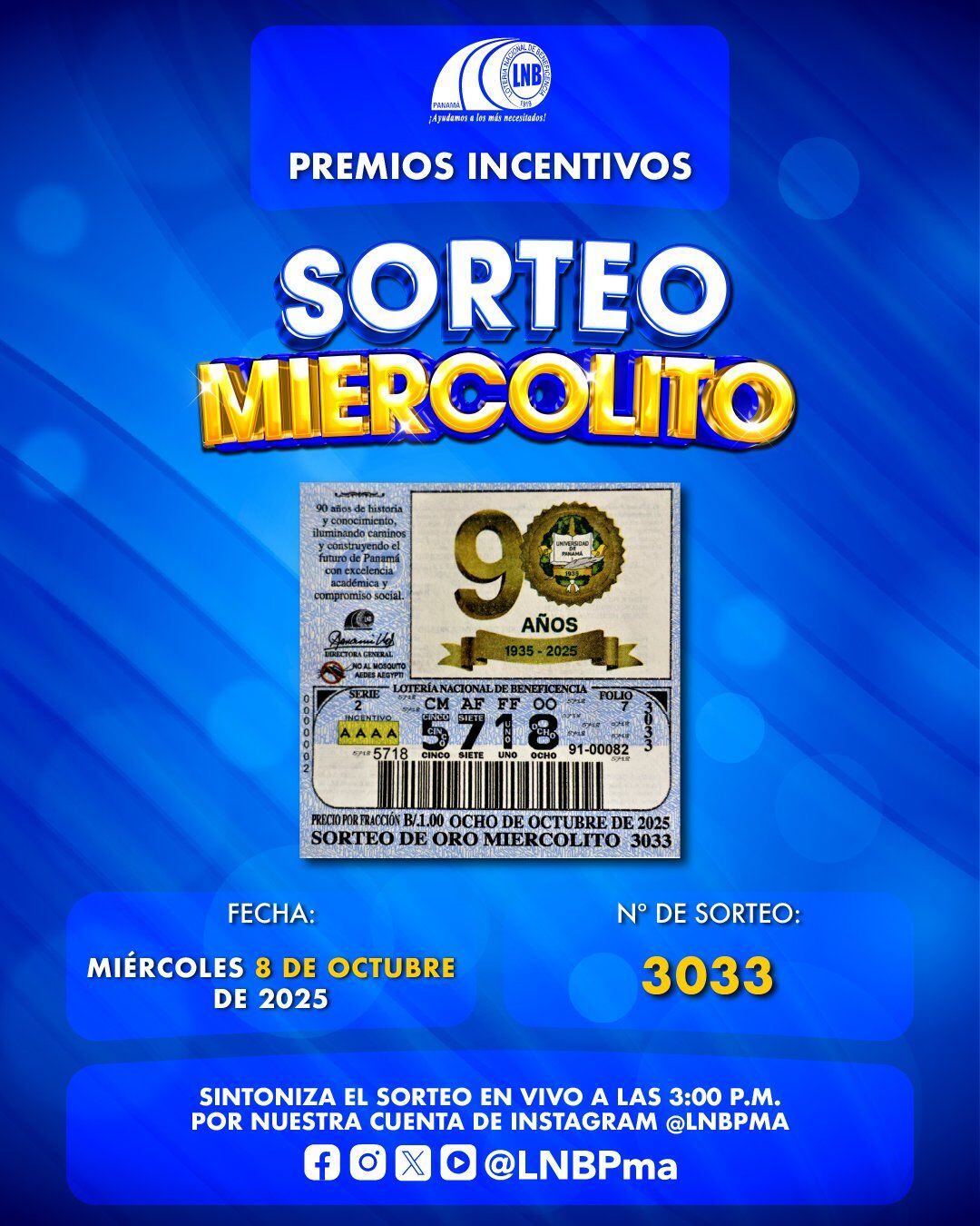 Conoce el billete para el sorteo de hoy, miércoles 8 de octubre.
