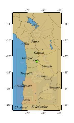 Referencia geográfica del sismo a 26 km al NO de Mina Collahuasi.