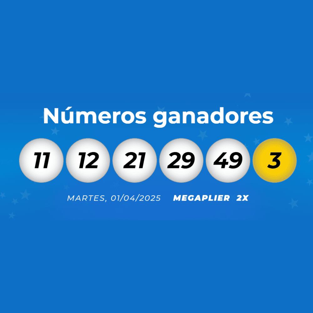 Números ganadores del último sorteo de Mega Millions.