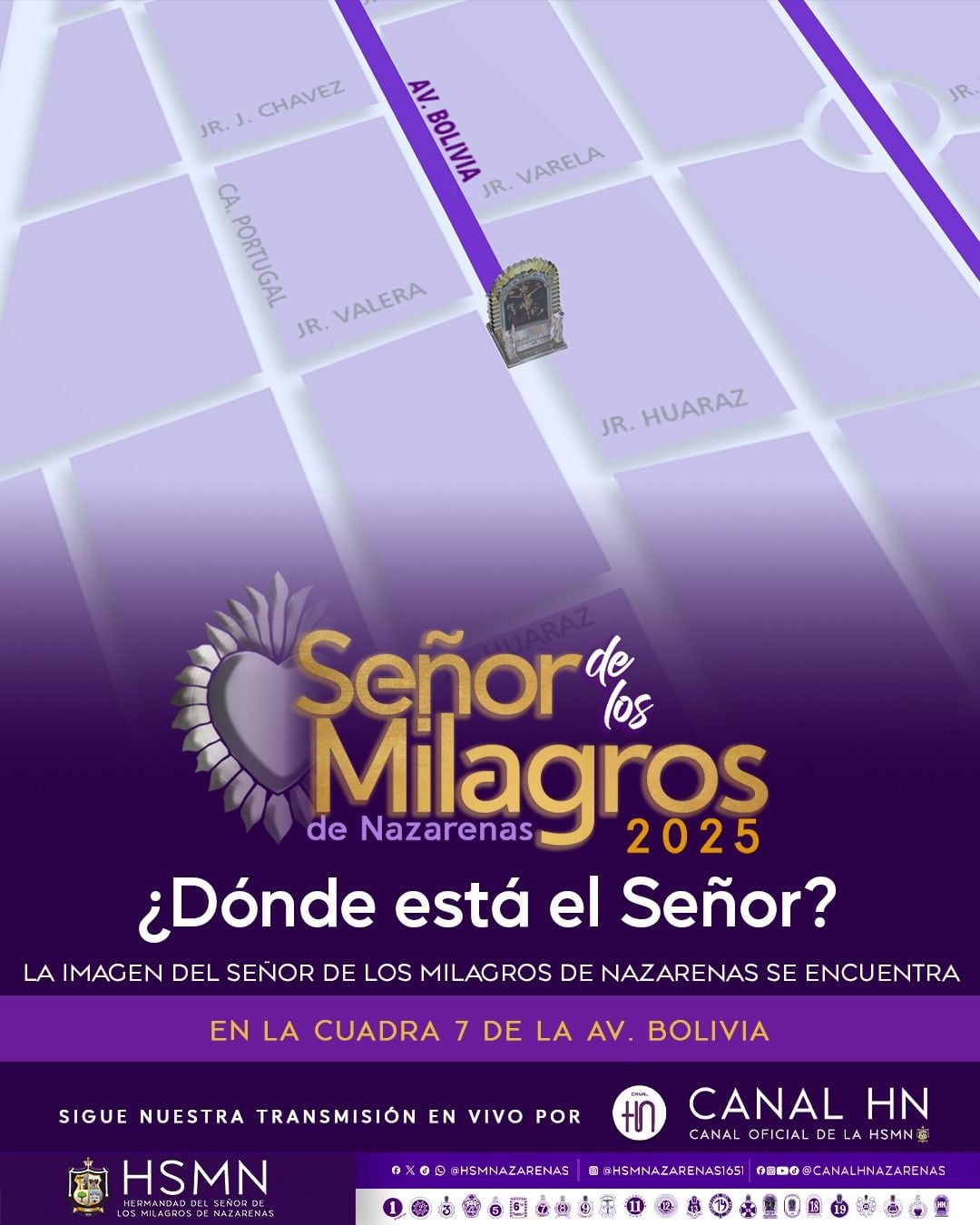La imagen del Señor de Los Milagros se encuentra avanzando por la avenida Bolivia en su cuadra 7 .
