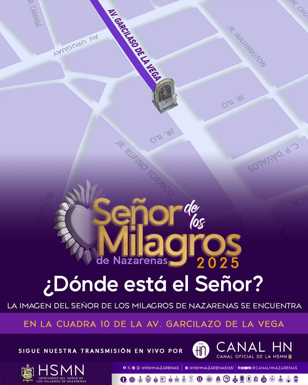 La imagen del Señor de Los Milagros se encuentra avanzando por la cuadra 10 de la avenida Garcilaso de la Vega (ex Wilson) .