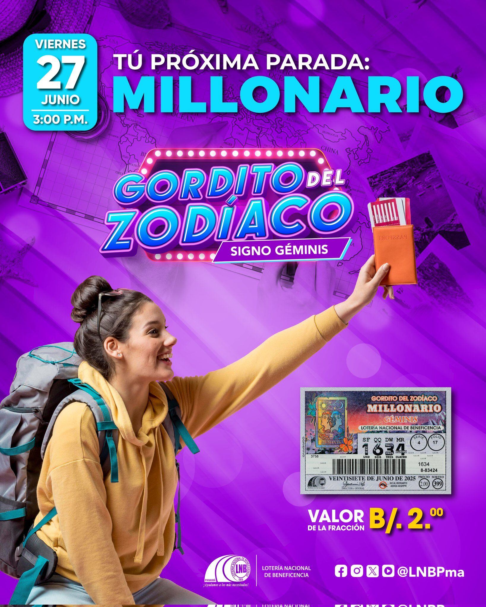 Conoce el billete para el Sorteo Gordito del Zodiaco que juega hoy, viernes 27 de junio.