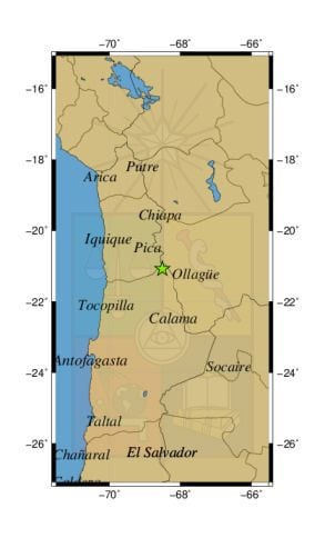 Referencia geográfica del sismo a 31 km al NO de Ollagüe.