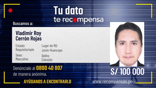 Vladimir Cerrón es incluido en el Programa de Recompensas del Ministerio del Interior