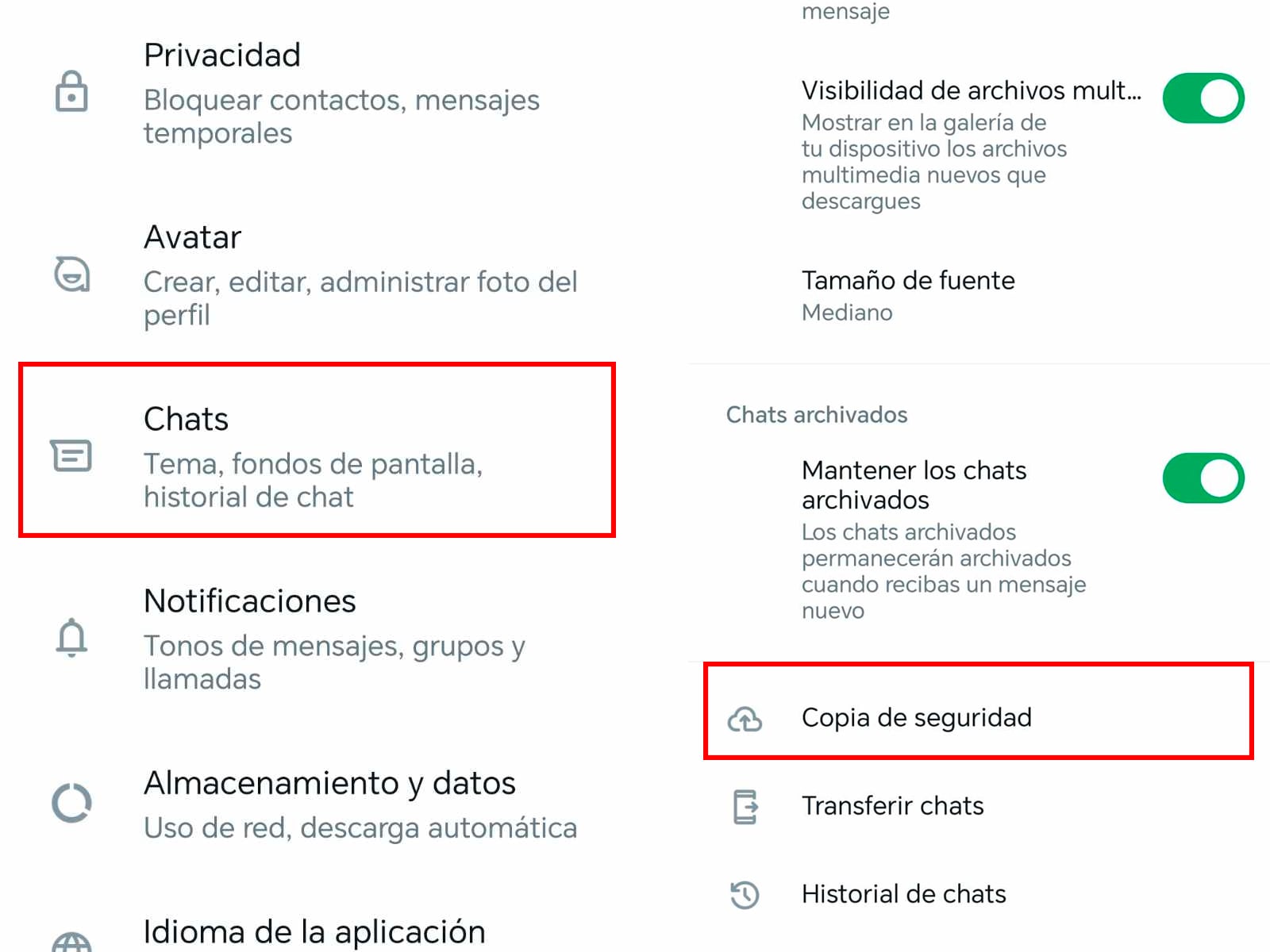 WHATSAPP | Debes ir a Chats y luego a la pestaña de "Copia de seguridad" en WhatsApp. (Foto: MAG - Rommel Yupanqui)