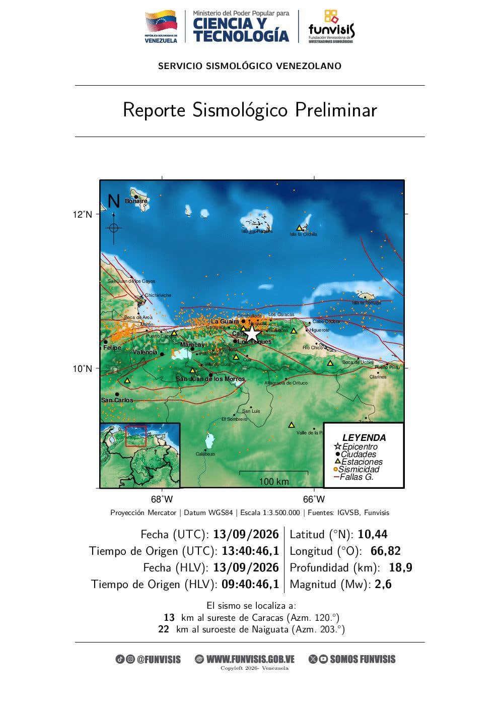 Sismo a 13 km al sureste de Caracas