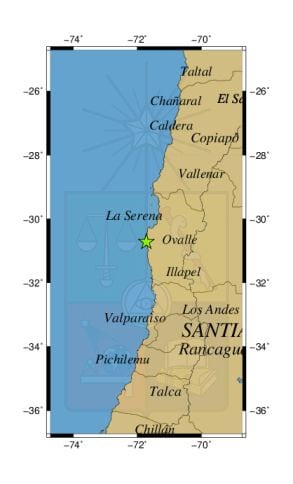 Referencia geográfica del sismo a 7 km al SO de Parque Fray Jorge.