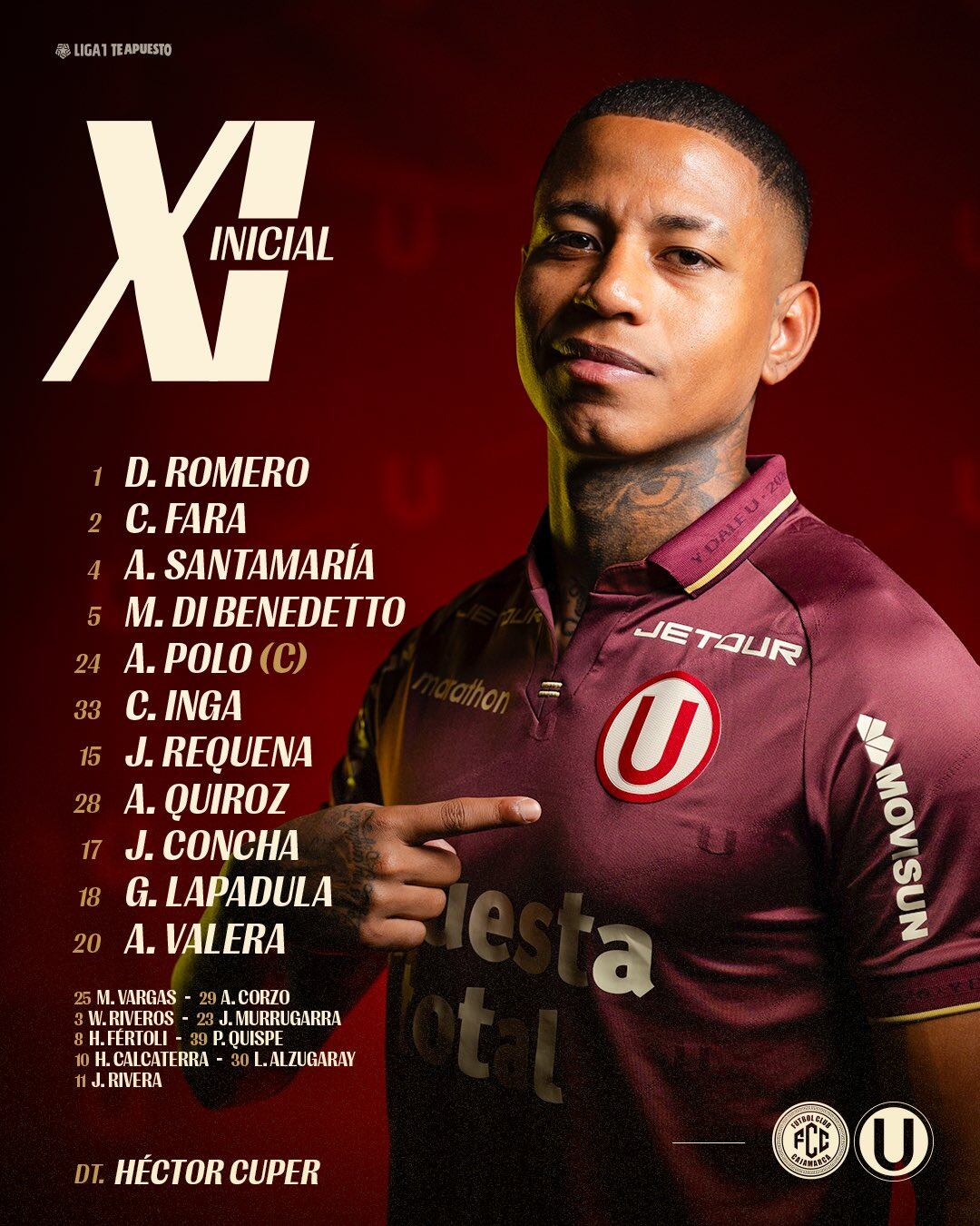 Once titular de Universitario.