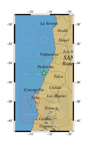 Referencia del sismo a 37 km al NO de Constitución.