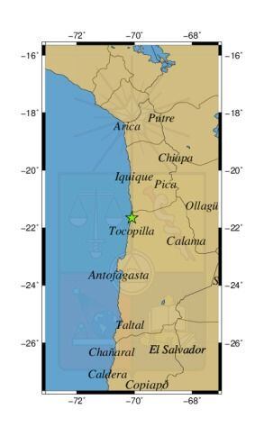 Referencia geográfica del sismo a 50 km al N de Tocopilla.