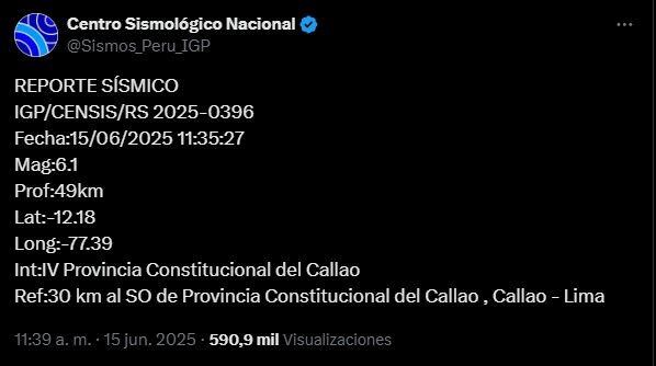 Información del Instituto Geofísico del Perú tras el sismo de magnitud 6.1.
