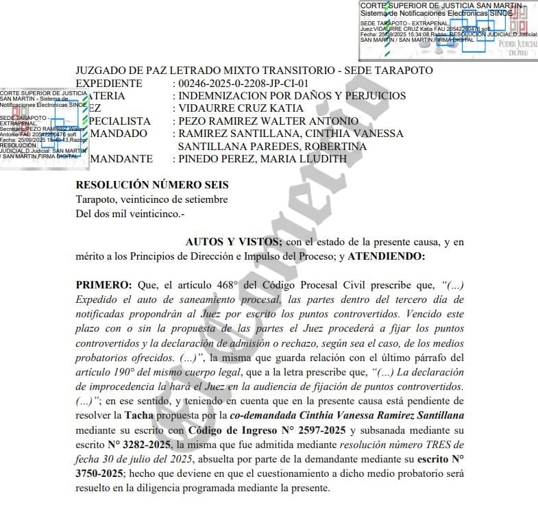 La flamante jefa del Instituto Nacional de Radio y Televisión -TV Perú, Radio Nacional- enfrenta procesos por lesiones y difusión de imágenes de contenido sexual en San Martín