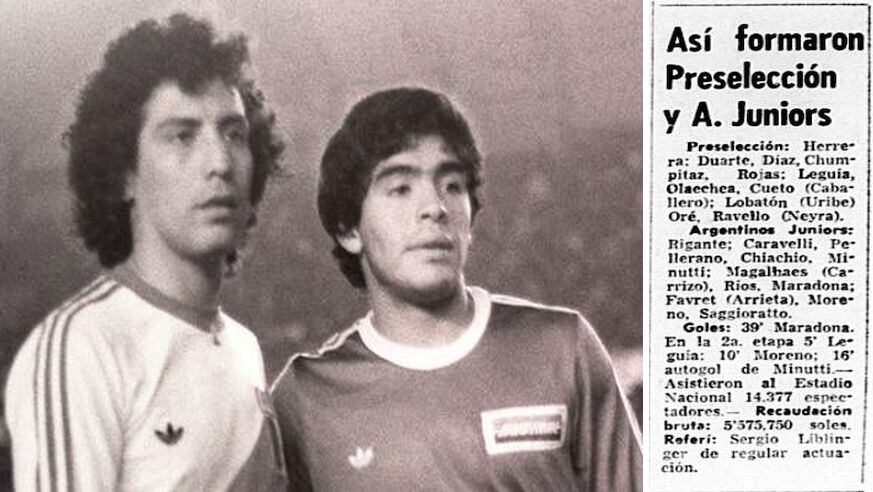 César Cueto y Diego Maradona. Amistoso en Perú de julio de 1979. FOTOS: Archivo Histórico GEC.