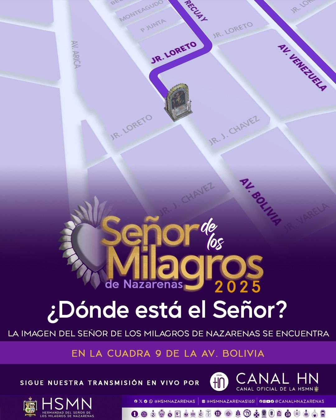 La imagen del Señor de Los Milagros se encuentra en la cuadra 9 de la avenida Bolivia .