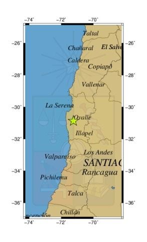 Referencia geográfica del sismo a 5 km al SE de Punitaqui.