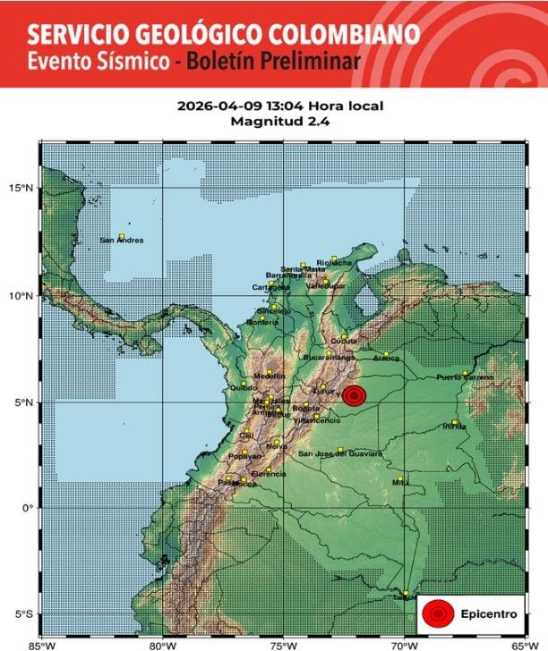 Referencia geográfica del sismo en Tota - Boyacá ocurrido a las 13:04.