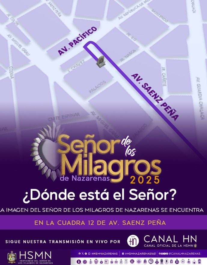 El recorrido del Señor de los Milagros se encuentra en la Avenida Sáenz Peña.
