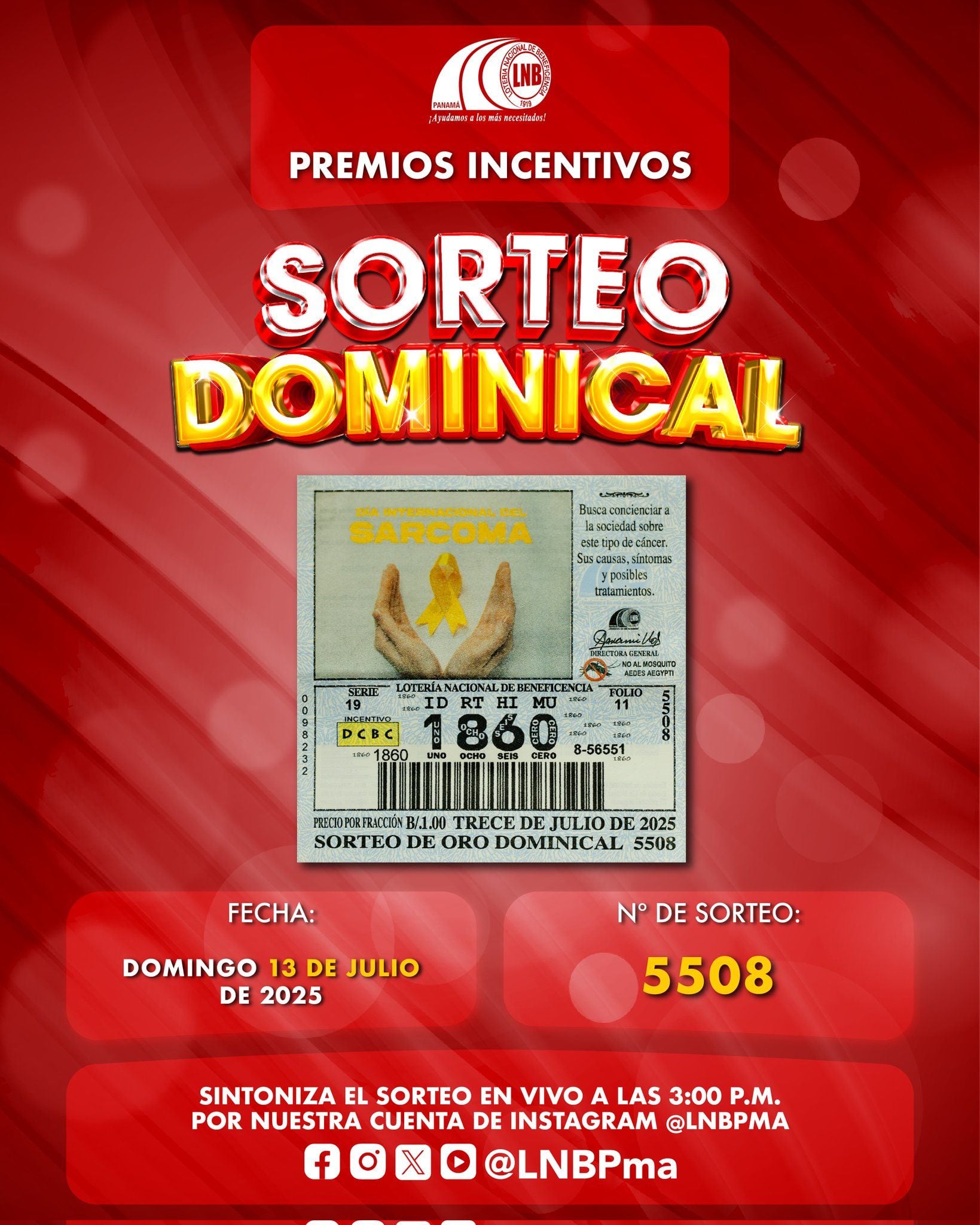 Conoce el billete para el sorteo de hoy, domingo 20 de julio.