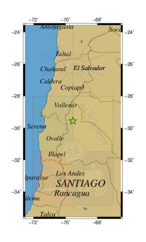 Referencia geográfica del sismo a 76 km al E de Socaire.