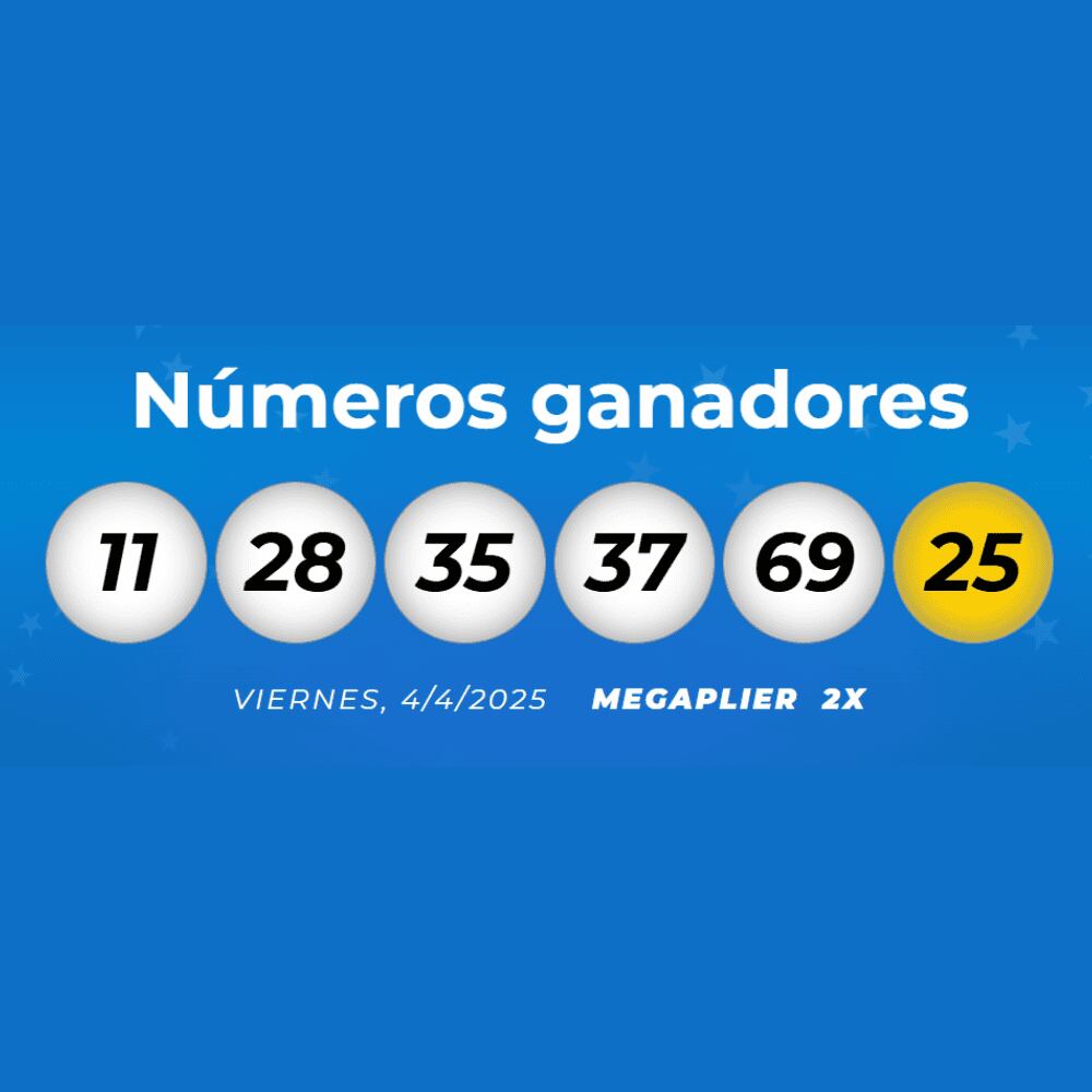 Números ganadores del último sorteo de Mega Millions.