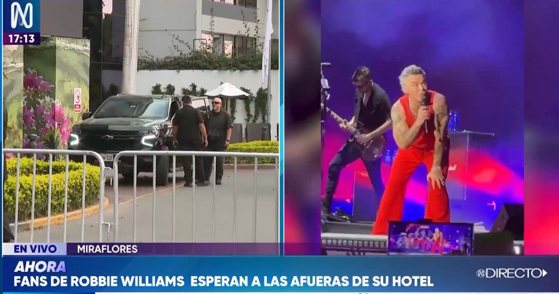 En Canal N informan que fans de Robbie Williams esperan a las afueras del hotel donde está hospedado.