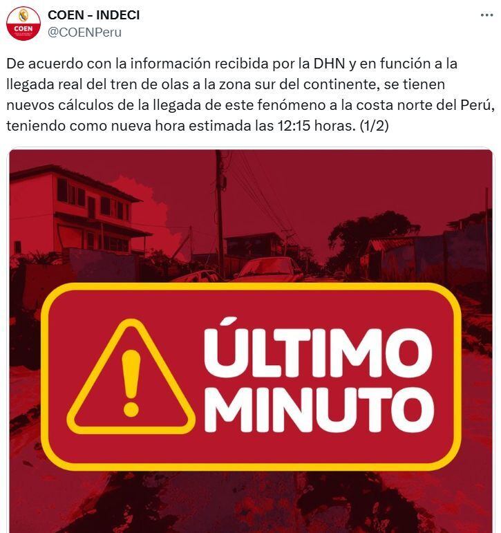 Nueva hora de llegada de olas de tsunami a la costa peruana