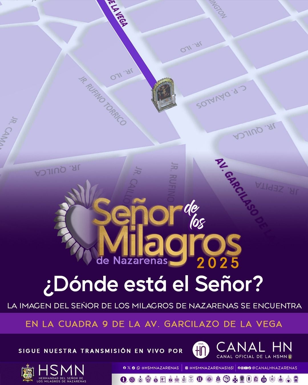 La imagen del Señor de Los Milagros se encuentra atravesando la cuadra 9 de la avenida Garcilaso de la Vega (ex Wilson) .