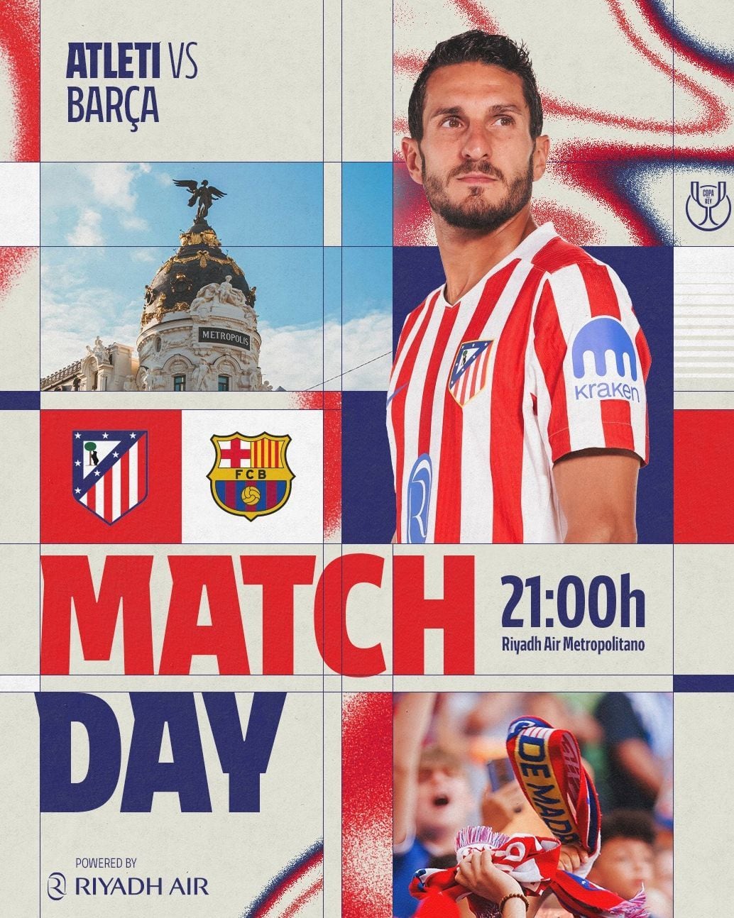 Así anuncia Atlético Madrid el partido ante Barcelona por la semifinal de ida de la Copa del Rey