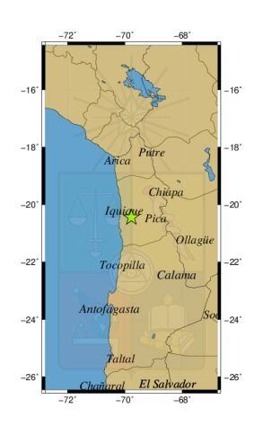 Referencia geográfica del sismo a 21 km al S de Pozo Almonte.
