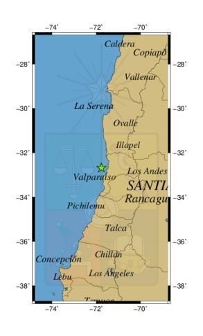 Referencia geográfica del sismo a 24 km al O de Quintero.