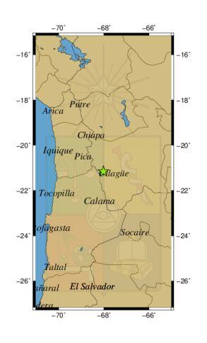 Referencia geográfica del sismo a 25 km al E de Ollagüe.