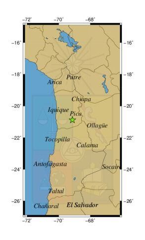 Referencia geográfica del sismo a 48 km al SE de Pica.