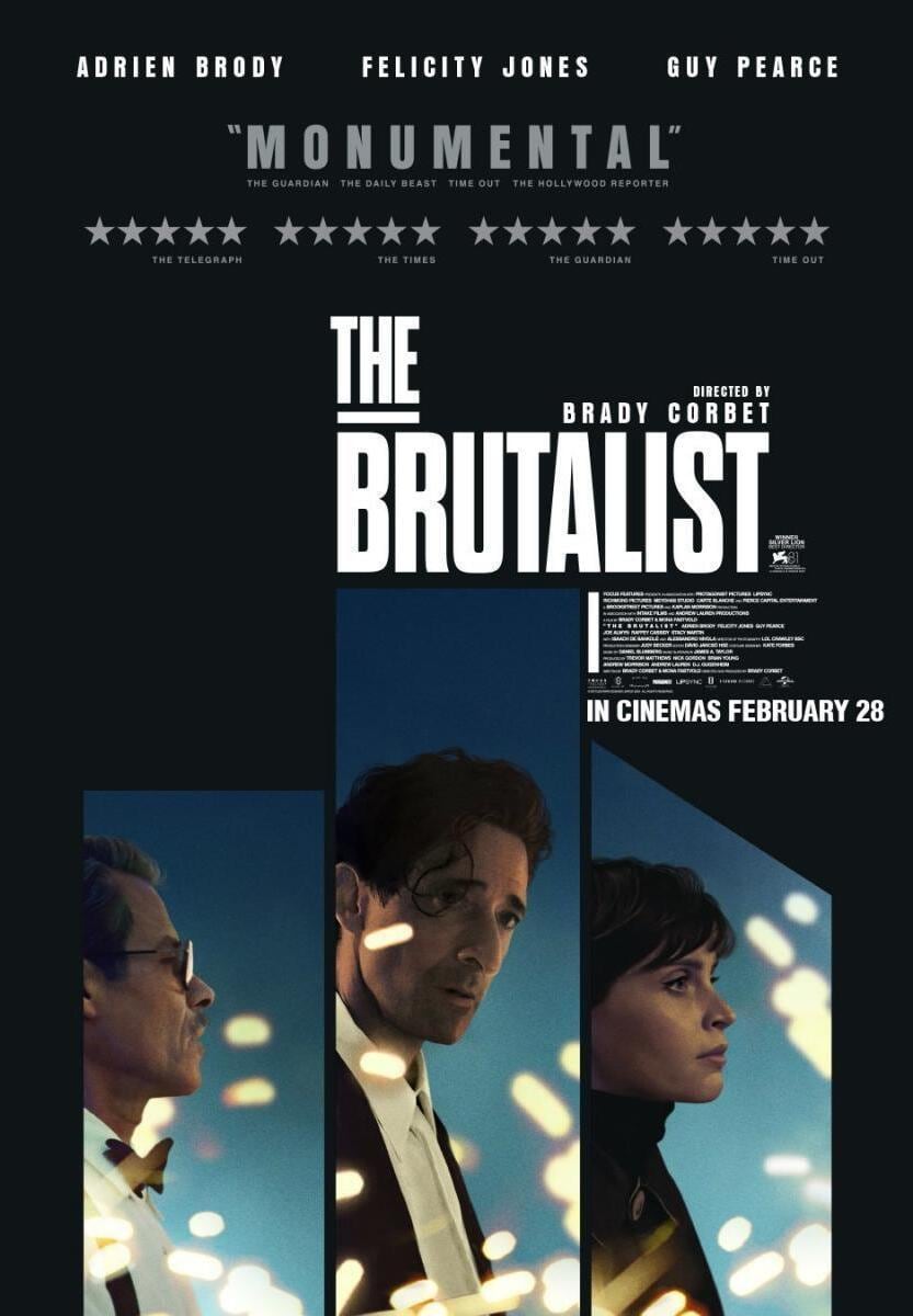 El póster de "The Brutalist", película de Brady Corbet que se desarrolla a lo largo de 215 minutos de metraje (Foto: Focus Features)