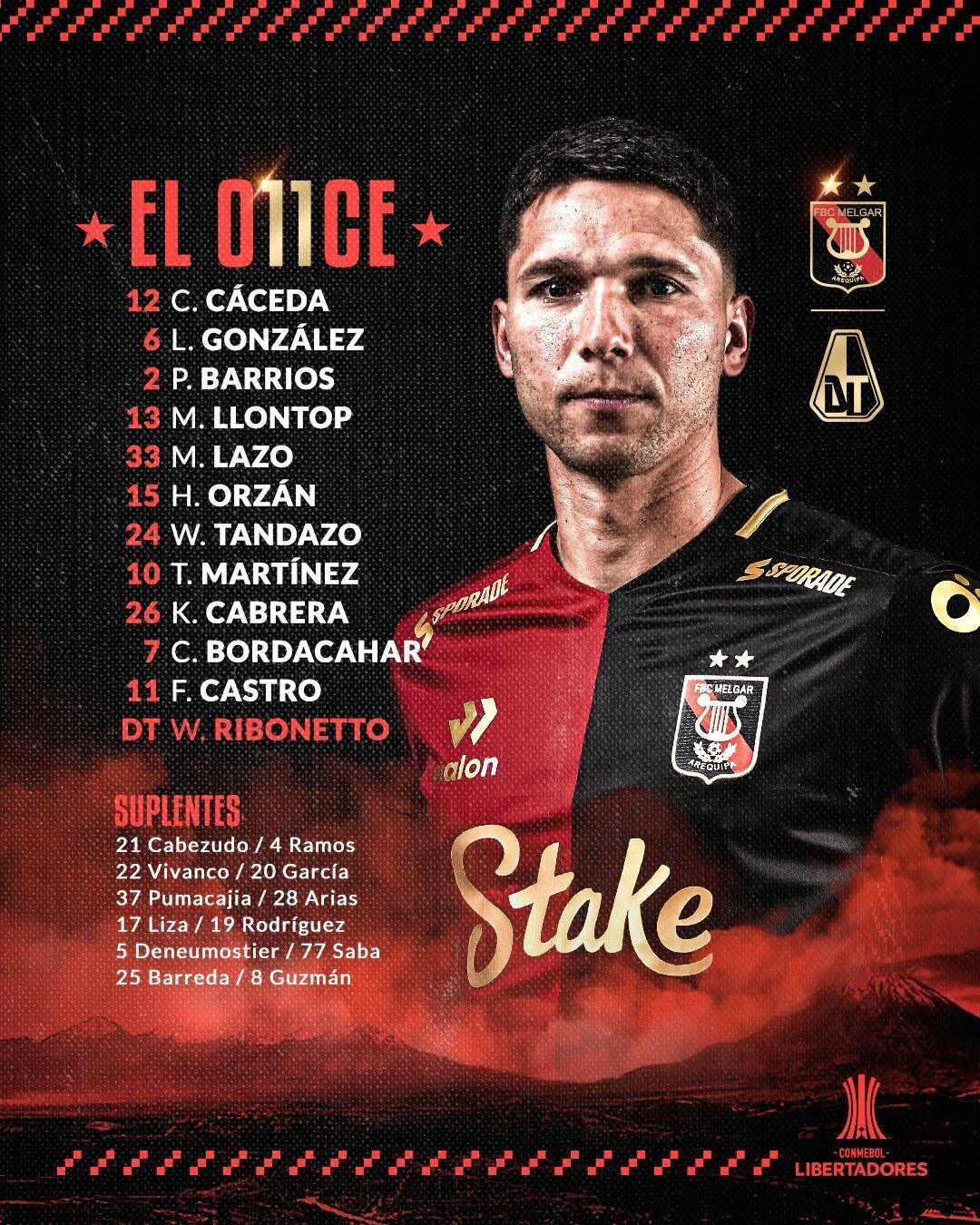 Alineación confirmada de FBC Melgar de Arequipa