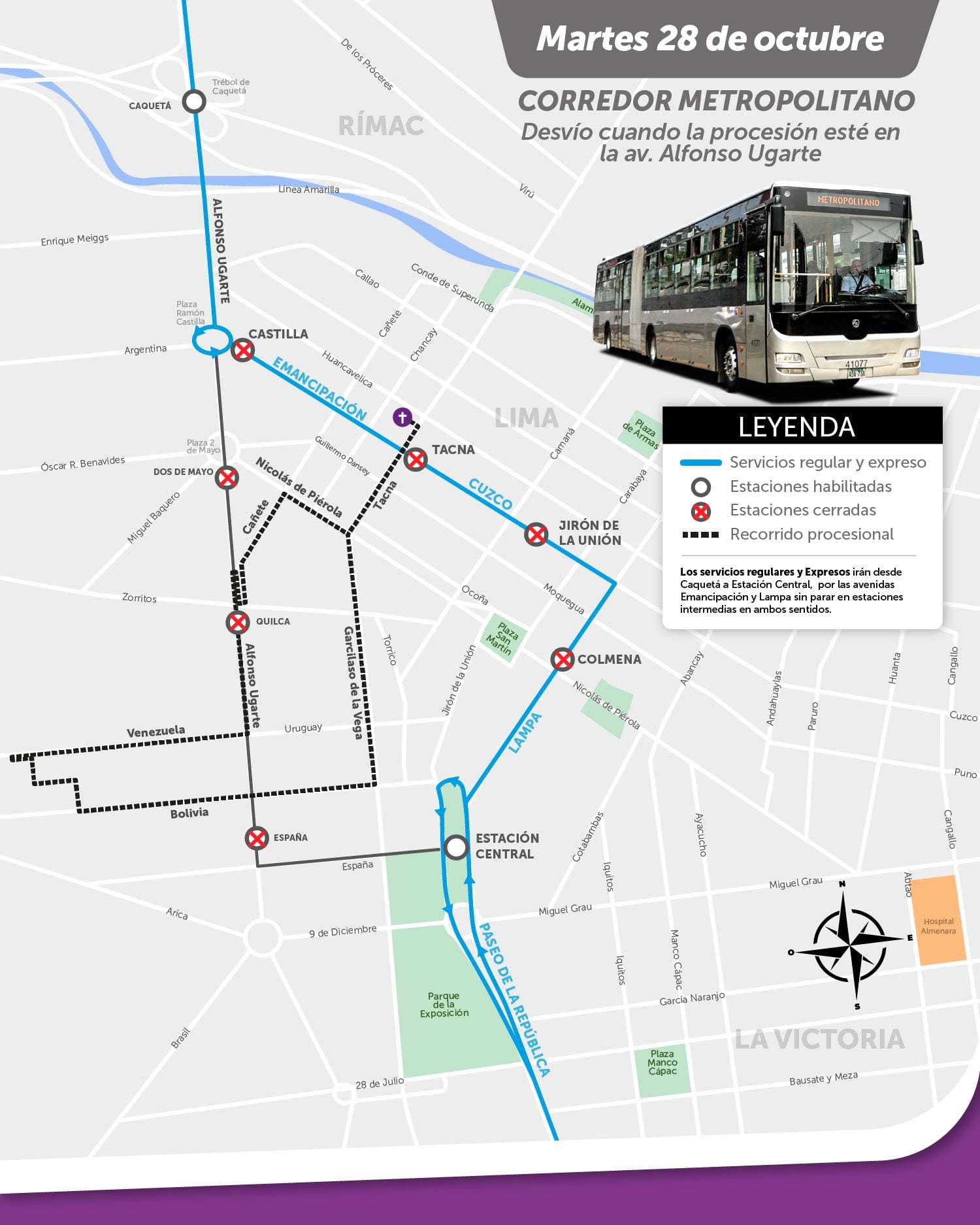 Debido a la procesión del Señor de Los Milagros, las estaciones del Centro de Lima se encuentran cerradas .