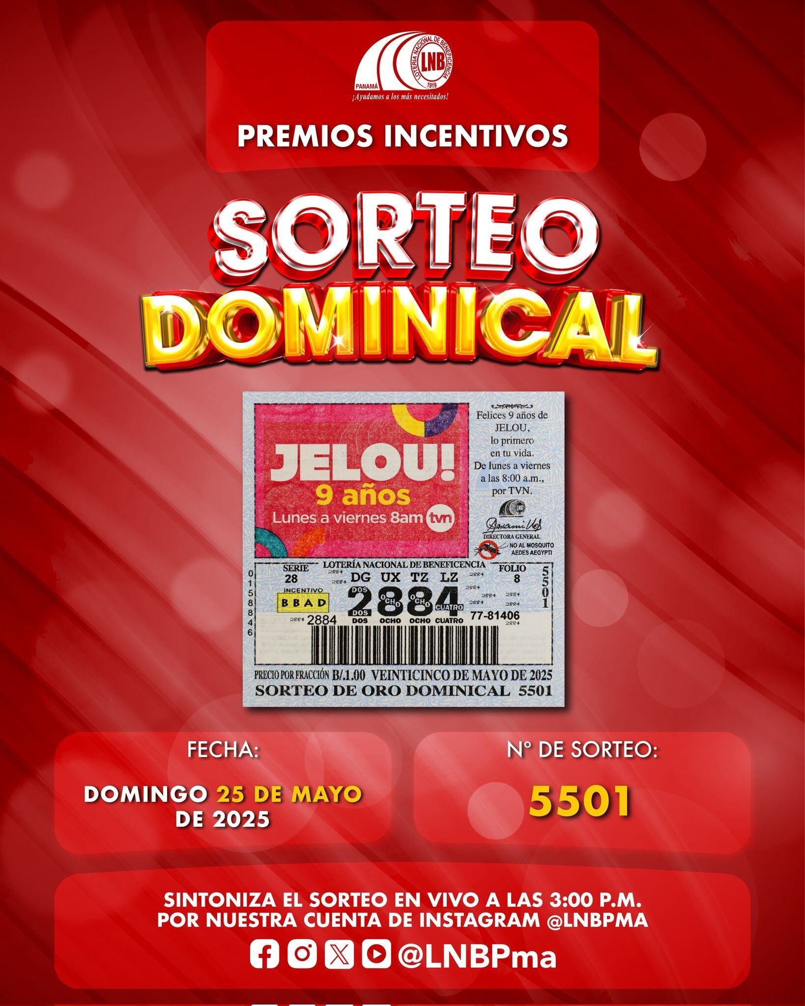 Conoce el billete para el sorteo del sábado 28 de mayo.