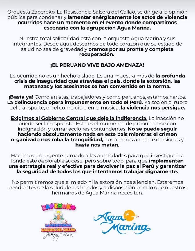 Comunicado de la orquesta Zaperoko