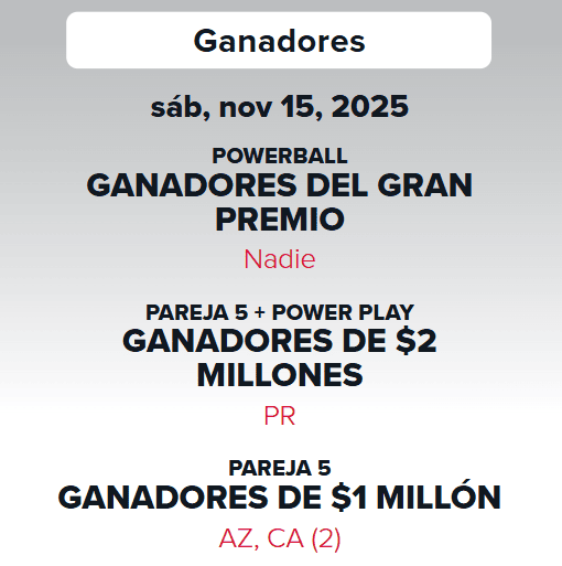 Ganadores del sábado 16 de noviembre de 2025