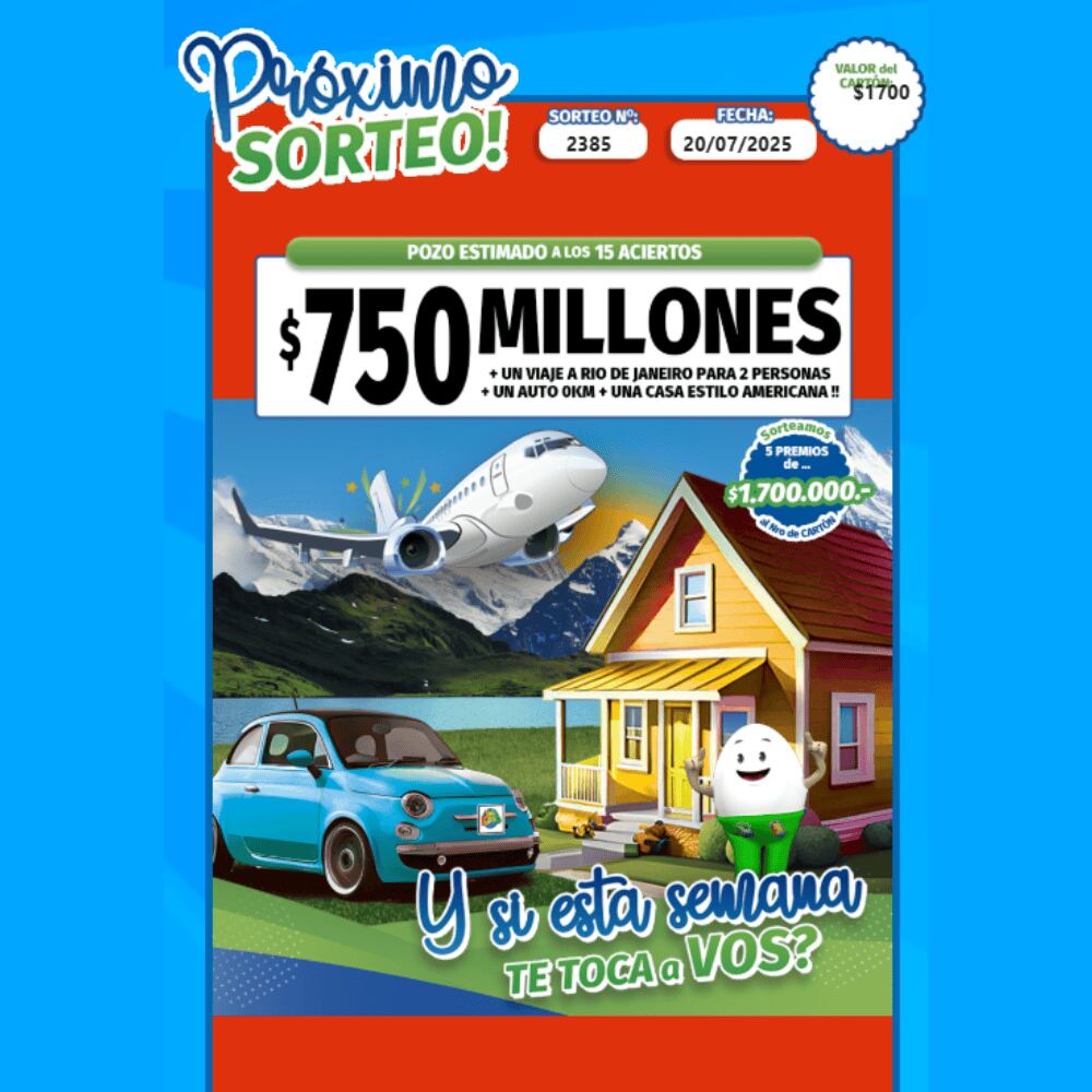 Conoce el cartón y pozo para el sorteo de hoy, domingo 20 de julio.