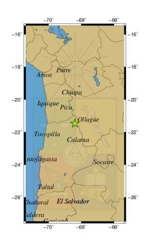Referencia geográfica del sismo a 31 km al SO de Ollagüe.