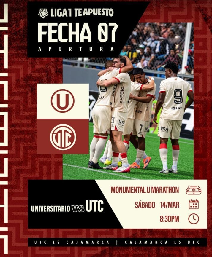 Así anuncia UTC de Cajamarca el partido en Lima ante Universitario de Deportes