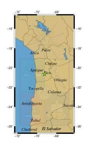 Referencia geográfica del sismo a 19 km al SE de Pica.