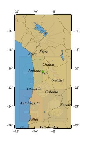 Referencia geográfica del sismo a 28 km al NE de Pica.