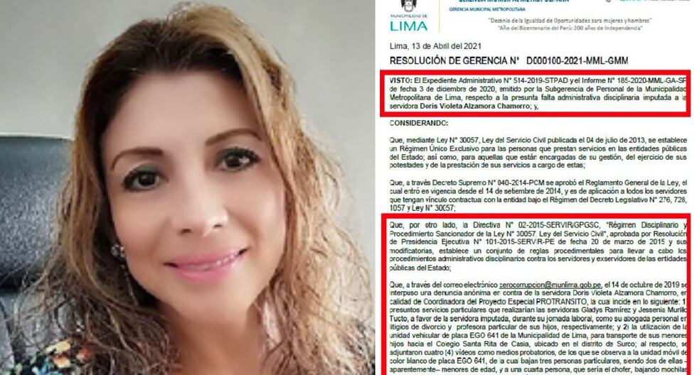 La hoy jefa de la Sutrán, Doris Violeta Alzamora Chamorro, fue denunciada por exigir a dos de sus subalternas que hagan trabajos privados para ella cuando  se desempeñaba como coordinadora de ProTránsito, entidad adscrita a la Municipalidad de Lima. .