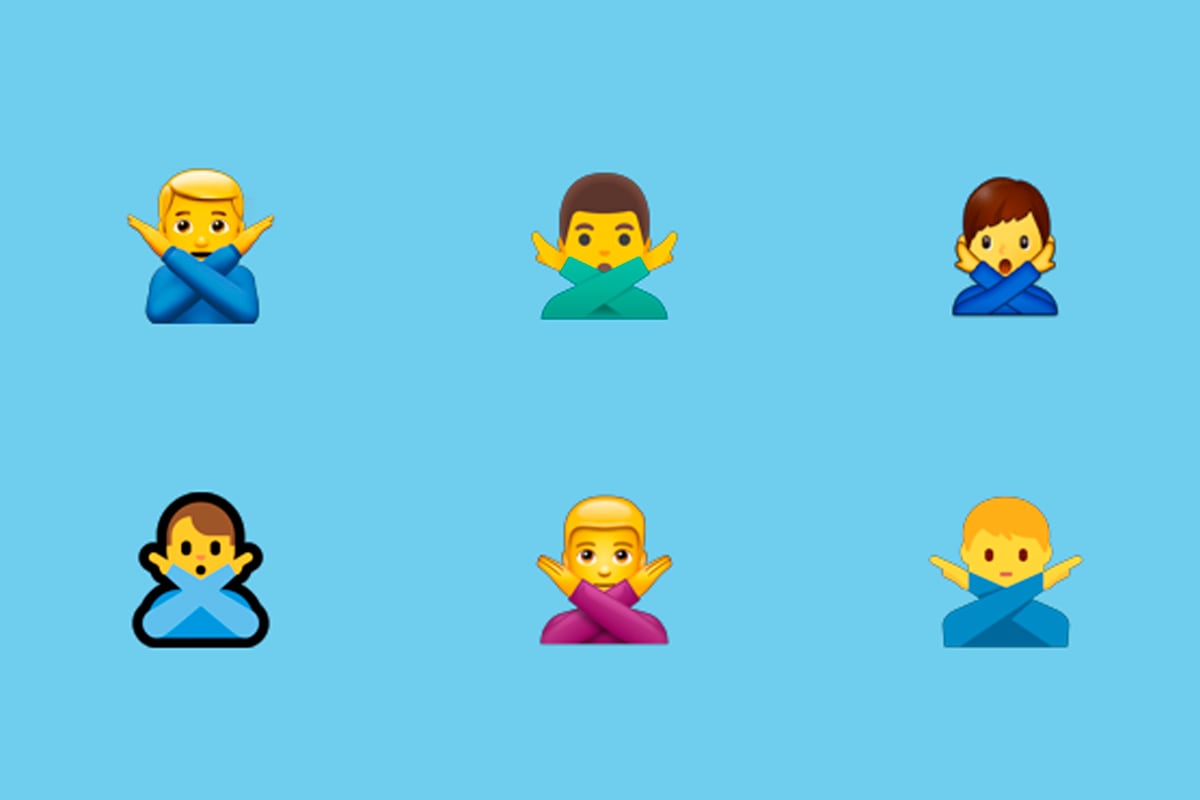 Así se ve el emoji del hombre con los brazos en "X" en las diversas plataformas distintas a WhatsApp. (Foto: Emojipedia)