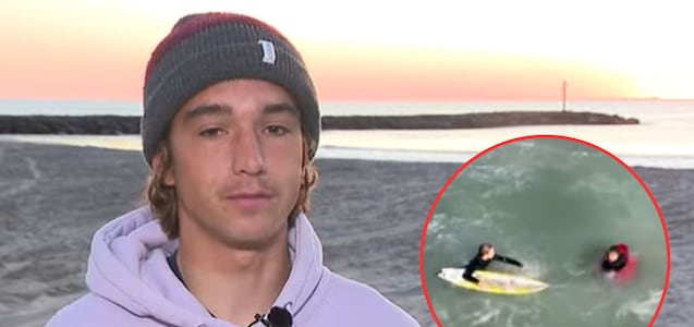 El momento en que surfista salva a un pescador que se cayó de un embarcadero en New Jersey