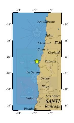 Referencia geográfica del sismo a 47 km al O de Huasco.
