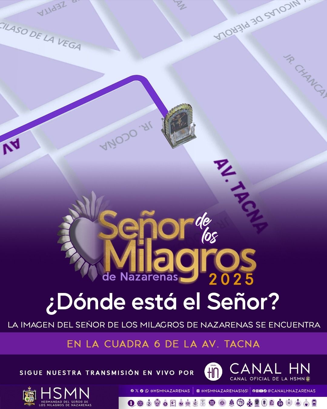 La imagen del Señor de Los Milagros avanza por la cuadra 6 de la avenida Tacna .