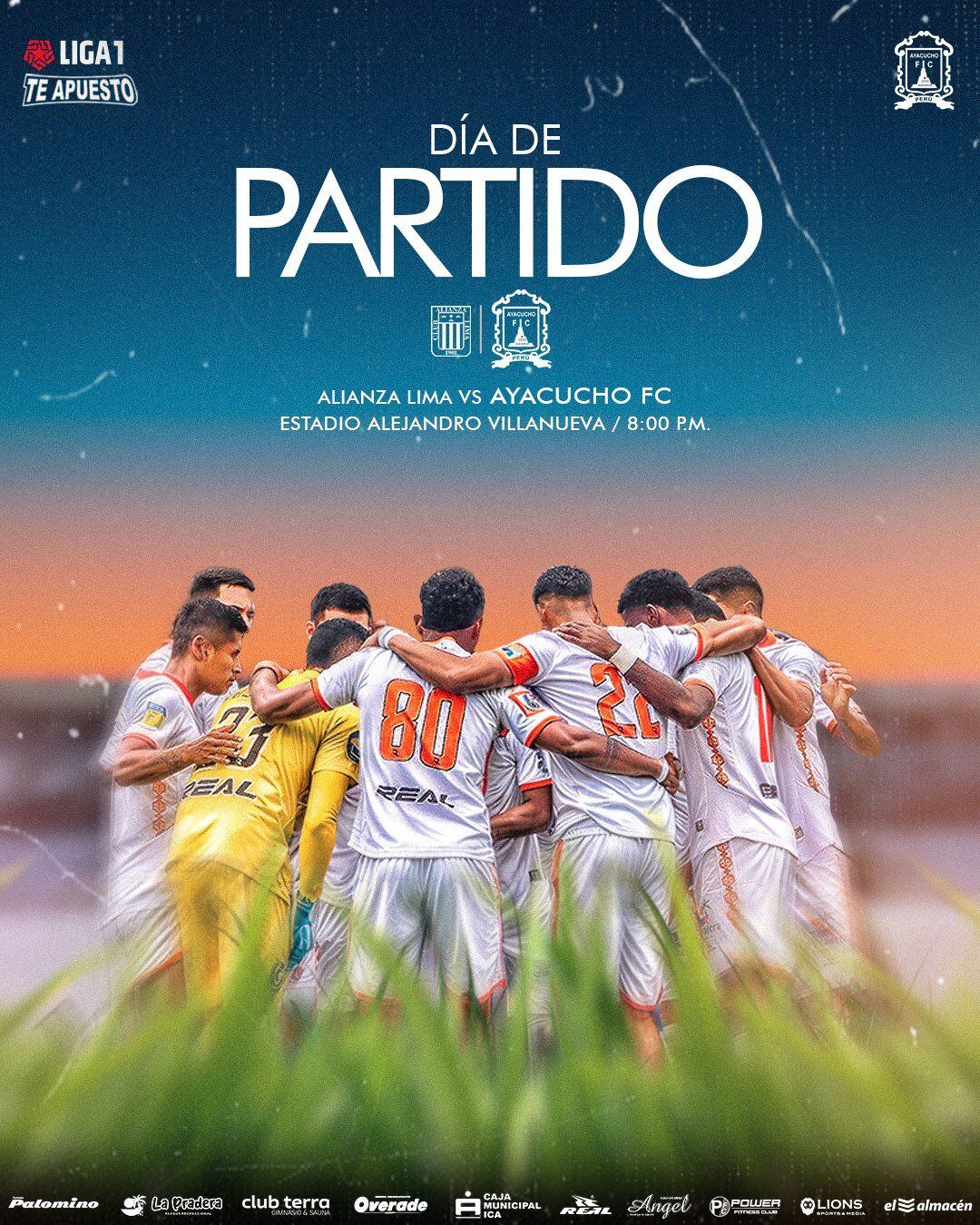 Publicación de Ayacucho FC sobre el partido de hoy contra Alianza Lima