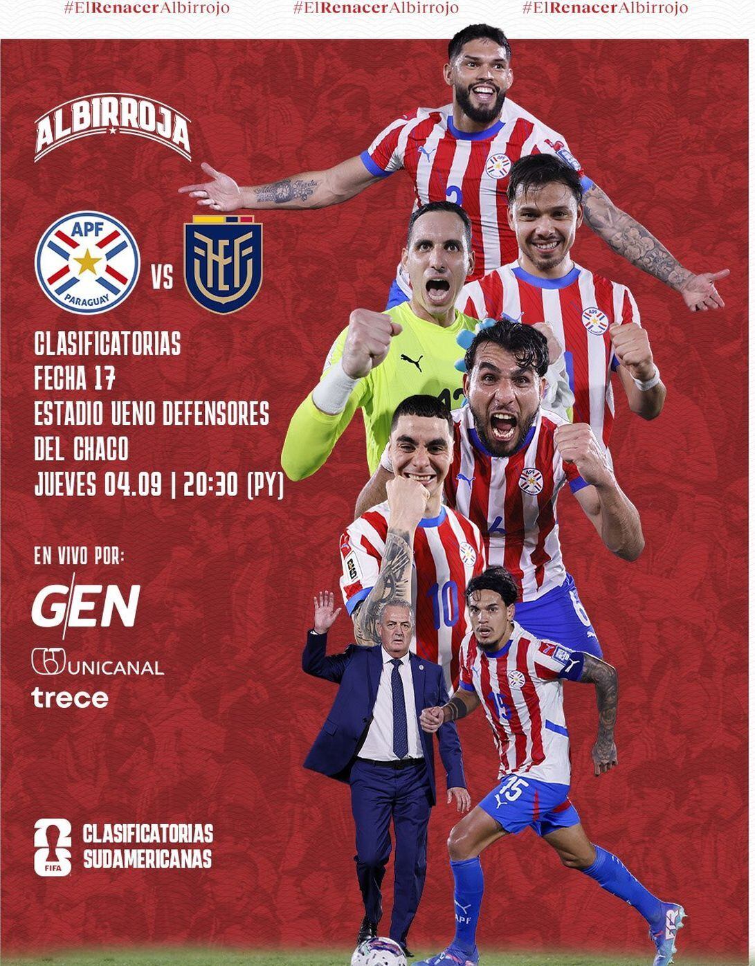 Así anuncia la selección de Paraguay el partido de hoy contra Ecuador en Asunción